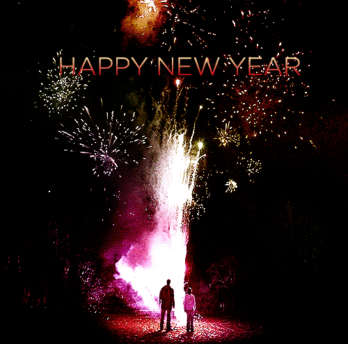 Happy new year couple fireworks animation