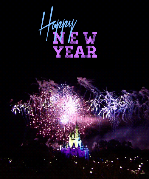 Happy new year disney castle fireworks animated gif
