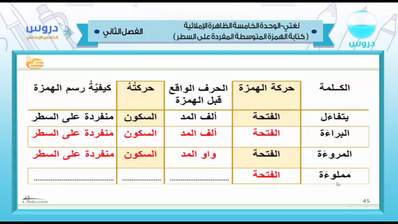 كتابة الهمزة على السطر